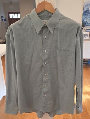 Yves Saint Laurent Mens Sage Green Casual Relaxed Fit LS Button-Down Shirt (XL)